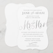 Elegant Mr. & Mrs. Silver Typografy Wedding Einlad Einladung (Vorne/Hinten)