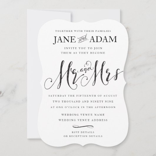 Elegant Mr. & Mrs. Typografy Wedding Einladung (Vorderseite)