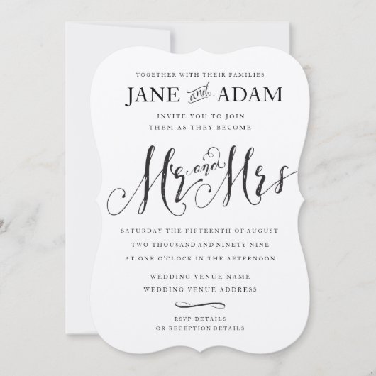 Elegant Mr. & Mrs. Typografy Wedding KRAFT Einladung (Vorderseite)
