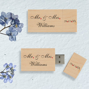 Elegant Mr. Name Couple Wedding Anniversary USB Holz USB Stick