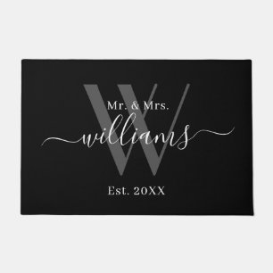 Elegant Mr. und Mrs. Black Gray Monogram Name Scri Fußmatte