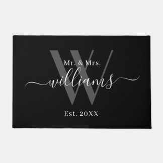 Elegant Mr. und Mrs. Black Gray Monogram Name Scri Fußmatte