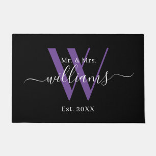 Elegant Mr. und Mrs. Black Lila Monogram Name Fußmatte