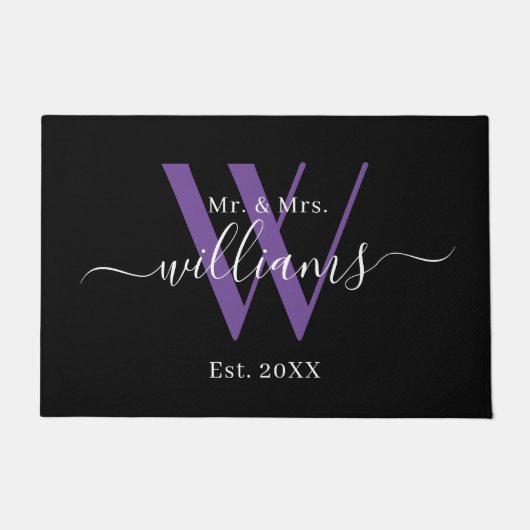 Elegant Mr. und Mrs. Black Lila Monogram Name Fußmatte (Vorderseite)