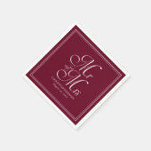 Elegant Mr. und Mrs. Burgundy Marsala Wedding Serviette (Ecke)