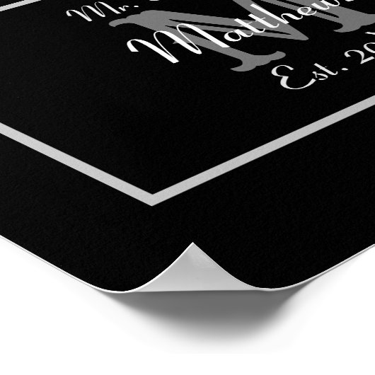 Elegant Mr. und Mrs. Monogram Black Poster (Ecke)