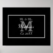 Elegant Mr. und Mrs. Monogram Black Poster (Vorne)