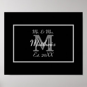 Elegant Mr. und Mrs. Monogram Black Poster