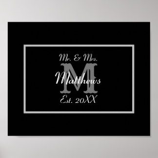 Elegant Mr. und Mrs. Monogram Black Poster