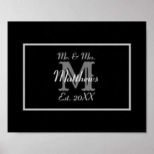 Elegant Mr. und Mrs. Monogram Black Poster (Vorne)