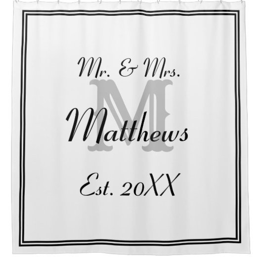 Elegant Mr. und Mrs. Monogram Duschvorhang (Vorderseite)