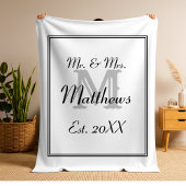 Elegant Mr. und Mrs. Monogram White Fleecedecke