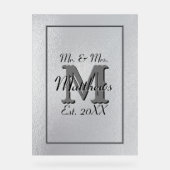 Elegant Mr. und Mrs. Name Black Glass Acrylschild (Vorderseite)