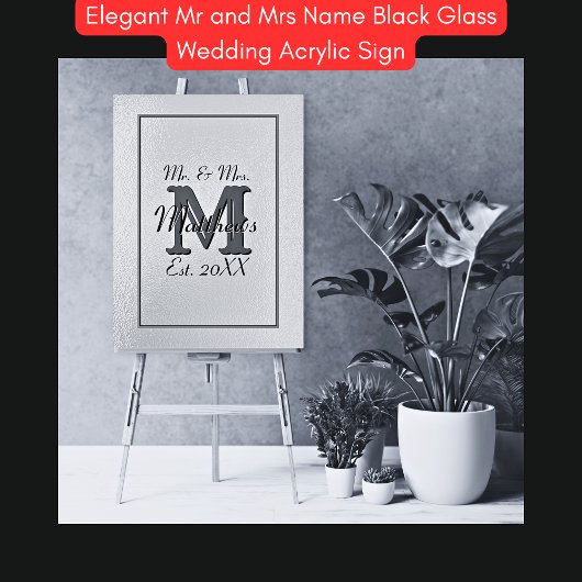 Elegant Mr. und Mrs. Name Black Glass Acrylschild