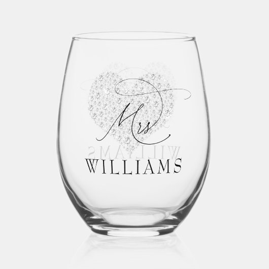 Elegant Mr. und Mrs. Personalisiert Weinglas Ohne Stiel (Vorderseite)