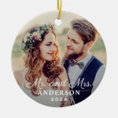 Elegant Mr. und Mrs. Wedding Custom Foto Monogram Keramik Ornament (Vorne)