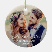 Elegant Mr. und Mrs. Wedding Custom Foto Monogram Keramik Ornament (Hinten)