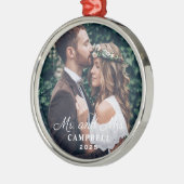 Elegant Mr. und Mrs. Wedding Custom Foto Monogram Ornament Aus Metall (Links)