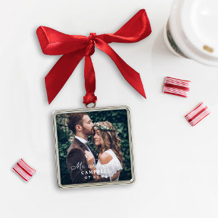 Elegant Mr. und Mrs. Wedding Custom Foto Monogram Ornament Aus Metall