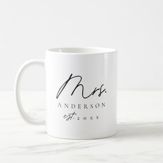 Elegant Mrs Newlywed Custom Black Script Kaffeetasse (Links)