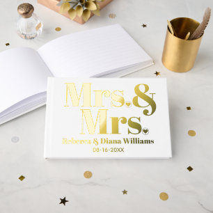 Elegant Mrs. und Mrs. lesbische weiße Hochzeit Gästebuch