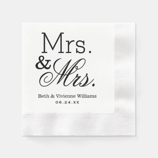 Elegant Mrs. und Mrs. Wedding Monogram Serviette (Vorderseite)