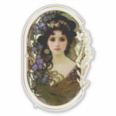 Elegant Mucha Style Porträt einer schönen Frau Aufkleber (Vorderseite)