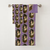 Elegant Mucha Style Porträt einer schönen Frau Badhandtuch Set (Insitu)