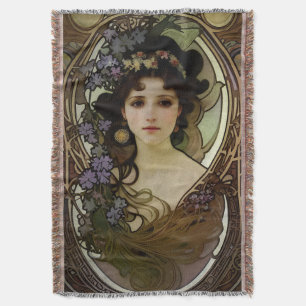 Elegant Mucha Style Porträt einer schönen Frau Decke
