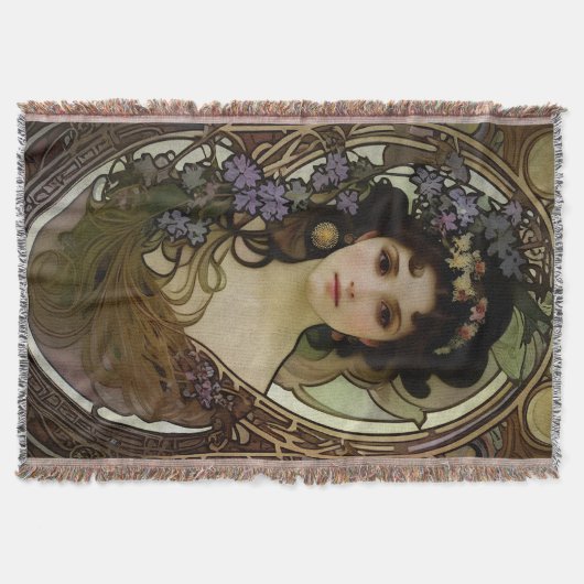 Elegant Mucha Style Porträt einer schönen Frau Decke (Vorderseite)
