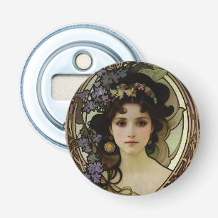 Elegant Mucha Style Porträt einer schönen Frau Flaschenöffner