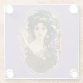 Elegant Mucha Style Porträt einer schönen Frau Glasuntersetzer (Rückseite)