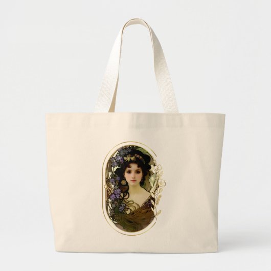 Elegant Mucha Style Porträt einer schönen Frau Jumbo Stoffbeutel (Vorne)
