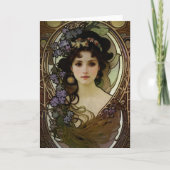 Elegant Mucha Style Porträt einer schönen Frau Karte (Vorderseite)