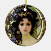 Elegant Mucha Style Porträt einer schönen Frau Keramik Ornament (Vorne)