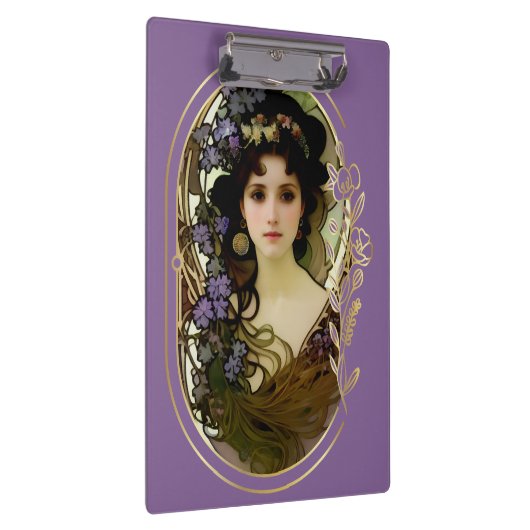 Elegant Mucha Style Porträt einer schönen Frau Klemmbrett (Rechts)