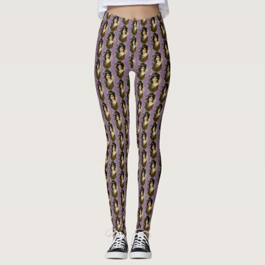 Elegant Mucha Style Porträt einer schönen Frau Leggings (Vorderseite)