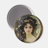 Elegant Mucha Style Porträt einer schönen Frau Magnet (Vorderseite/Rückseite)