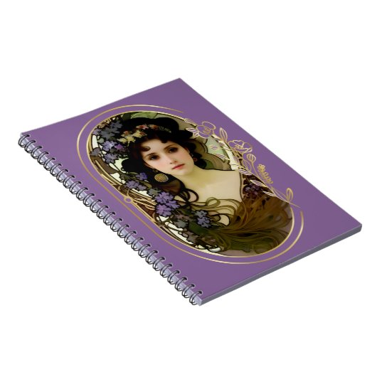 Elegant Mucha Style Porträt einer schönen Frau Notizblock (Rechte Seite)