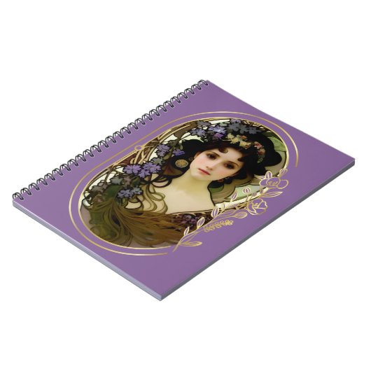 Elegant Mucha Style Porträt einer schönen Frau Notizblock (Linke Seite)