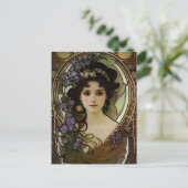 Elegant Mucha Style Porträt einer schönen Frau Postkarte (Stehend Vorderseite)