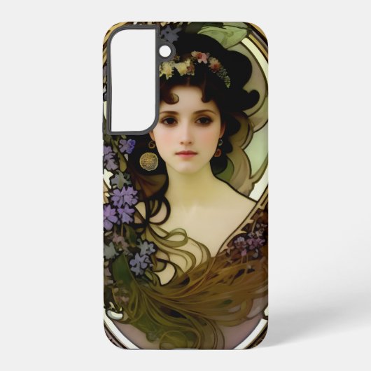Elegant Mucha Style Porträt einer schönen Frau Samsung Galaxy Hülle (Rückseite)