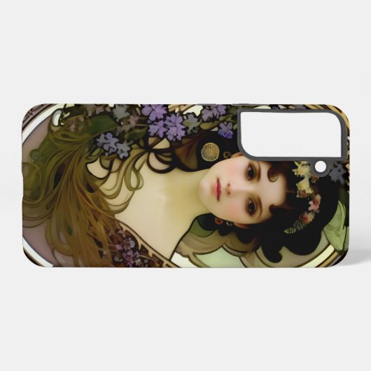 Elegant Mucha Style Porträt einer schönen Frau Samsung Galaxy Hülle (Rückseite (Horizontal))