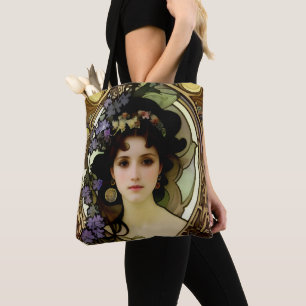 Elegant Mucha Style Porträt einer schönen Frau Tasche
