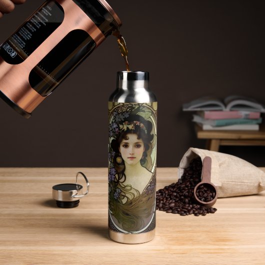 Elegant Mucha Style Porträt einer schönen Frau Trinkflasche (Kaffee)