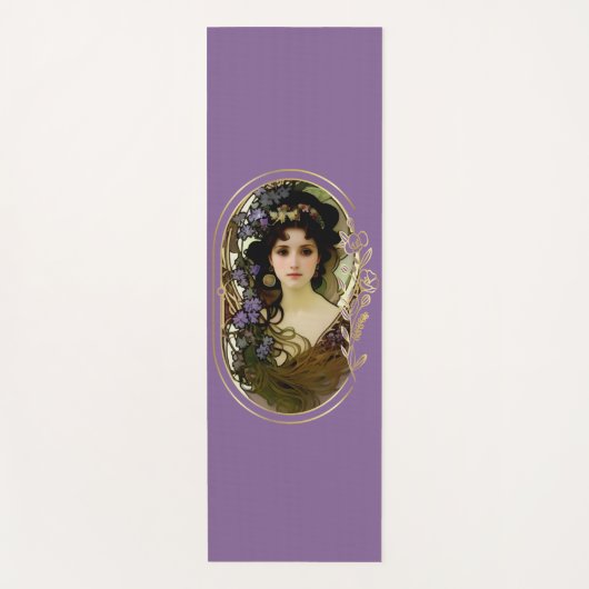 Elegant Mucha Style Porträt einer schönen Frau Yogamatte (Vorderseite)