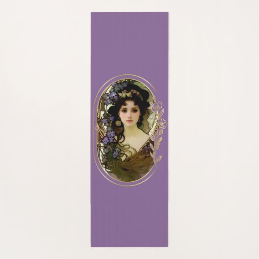 Elegant Mucha Style Porträt einer schönen Frau Yogamatte (Rückseite)