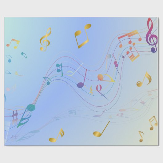 Elegant Music Notes In Blue Gradient Geschenkpapier (Flach)