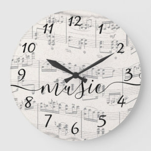 Elegant Music Notes with Script Große Wanduhr