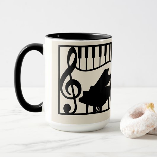 Elegant Music Piano Keyboard Clef Note Stylish Tasse (Mit Donut)